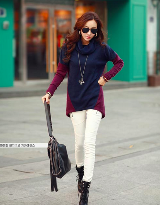 BM71047 Turtle Neck Top Dark Blue