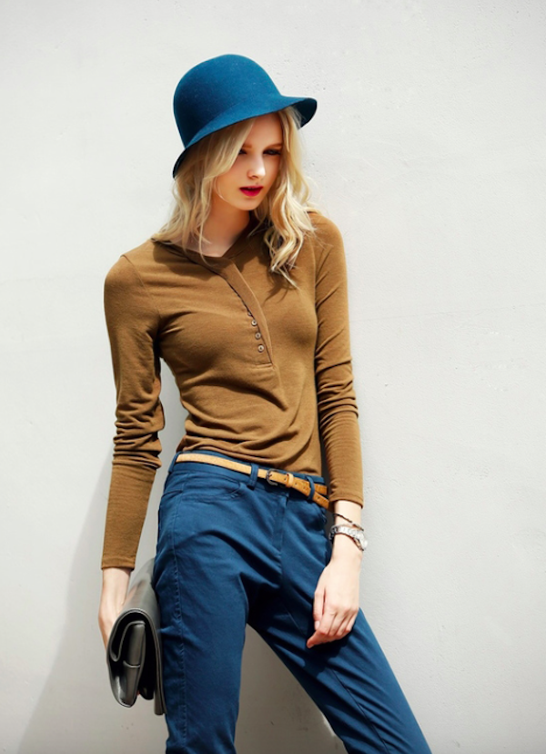 BM71049 Europe Style Button T-Shirt Brown