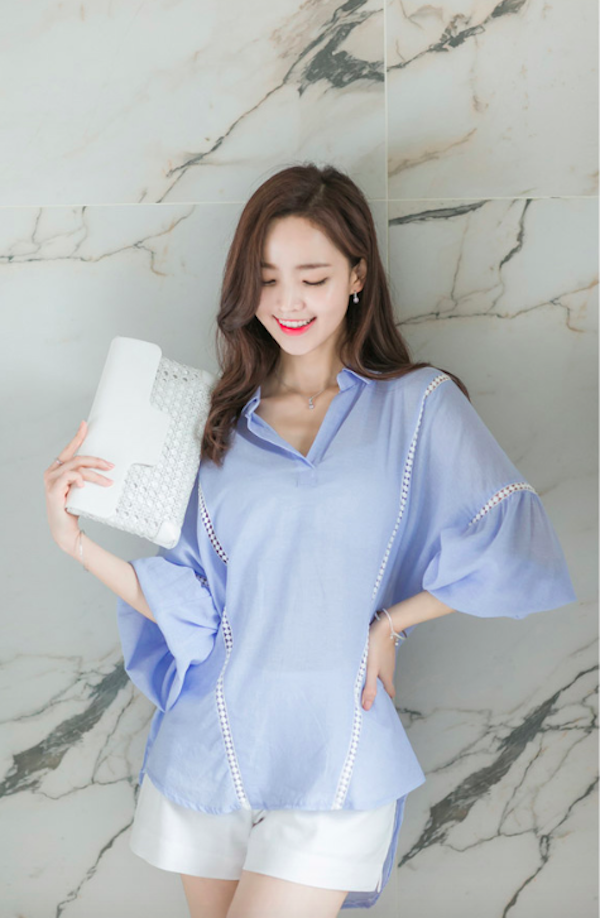 BM71051 Feminine Wide Blouse Blue