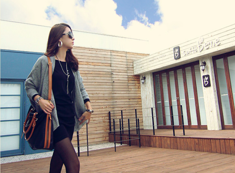 BM71053 Korea Button Long Top Black