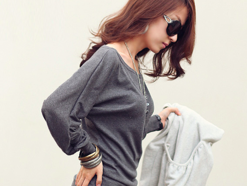 BM71053 Korea Button Long Top Grey