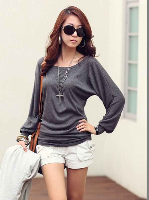 BM71053 Korea Button Long Top Grey