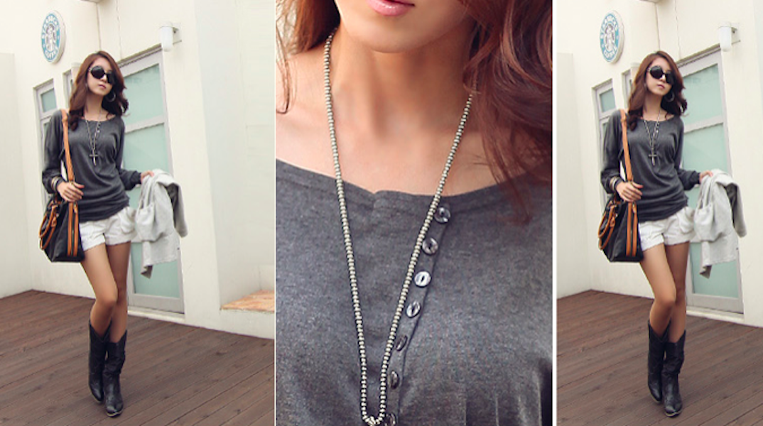 BM71053 Korea Button Long Top Grey