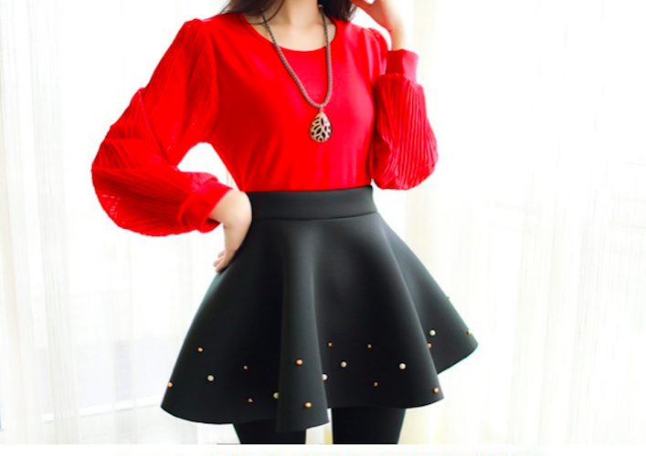 BM71060 Pretty Chiffon Top Red
