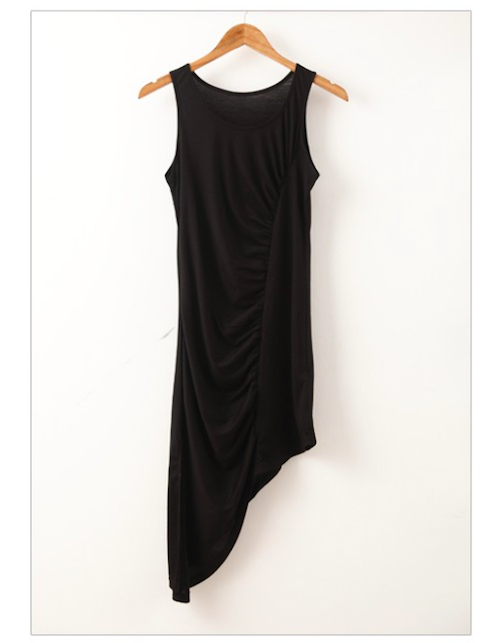 BM71063 High Low Pleated Dress Black