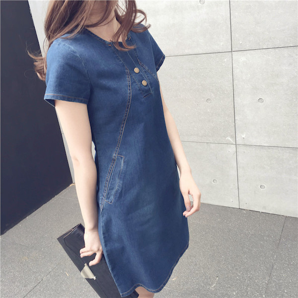 SWK91042 Fashion Denim Dress Dark Blue