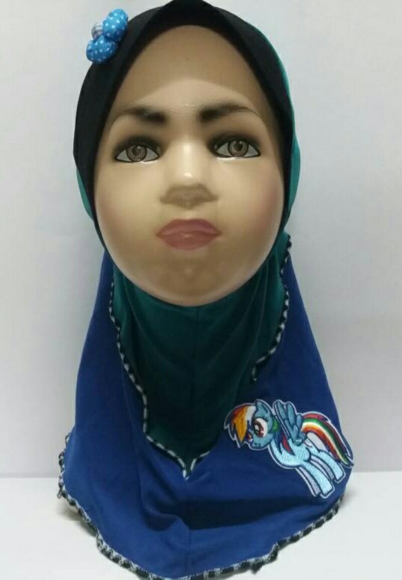 ZC-003 Pony Baby Hijab Blue+Green