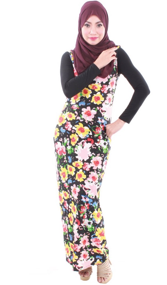 MH079 Floral Sleeveless Dress Black