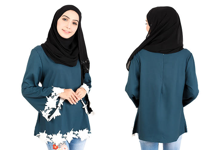 QA-414 Women Beauty Muslimah Blouse Ocean Green