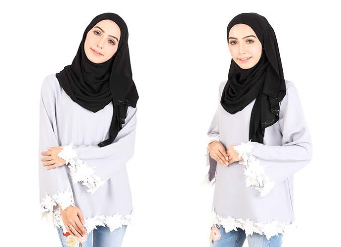 QA-414 Women Beauty Muslimah Blouse Grey