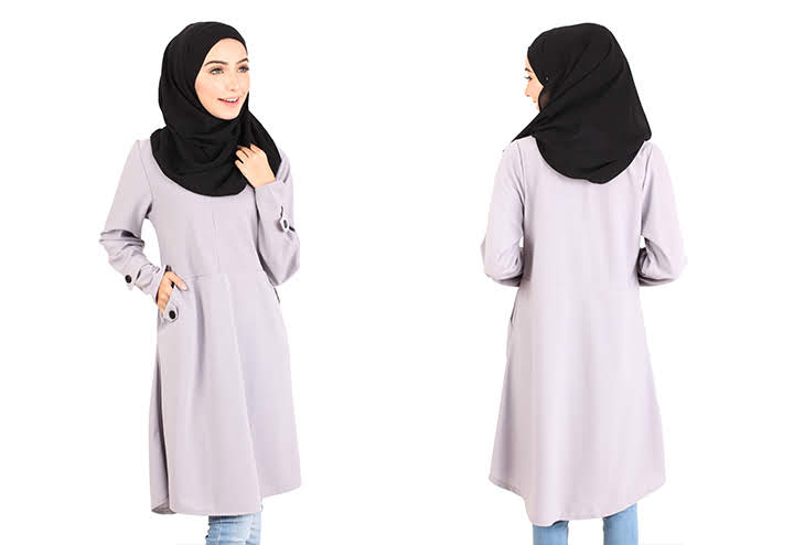 QA-416 Modern Muslimah Long Top Grey