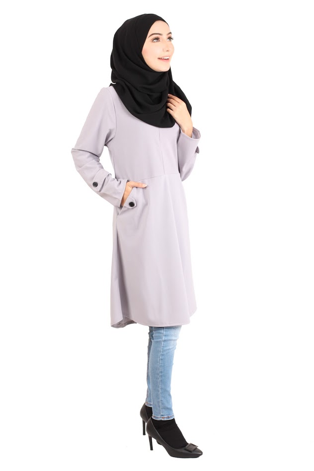 QA-416 Modern Muslimah Long Top Grey