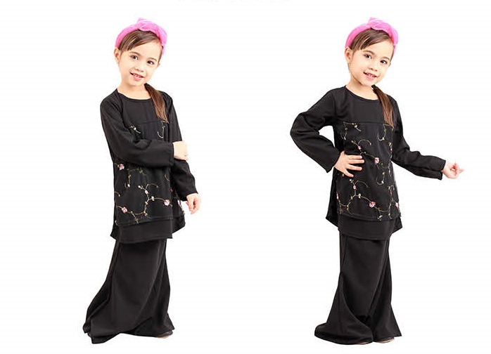 QA-419 Kids Modern Lace Baju Kurung Black