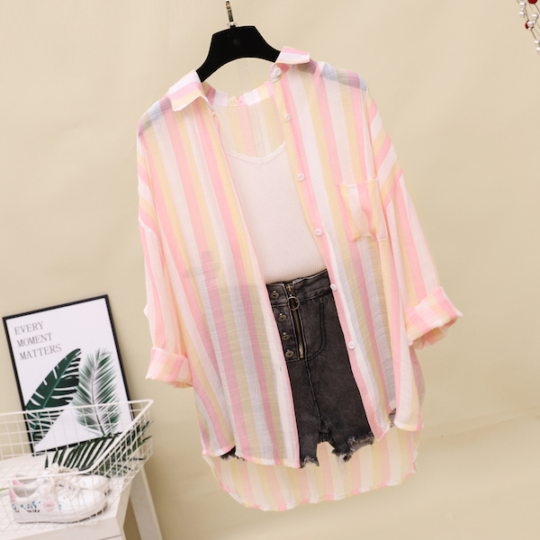 VW12269 Colourful Stripe Top Pink