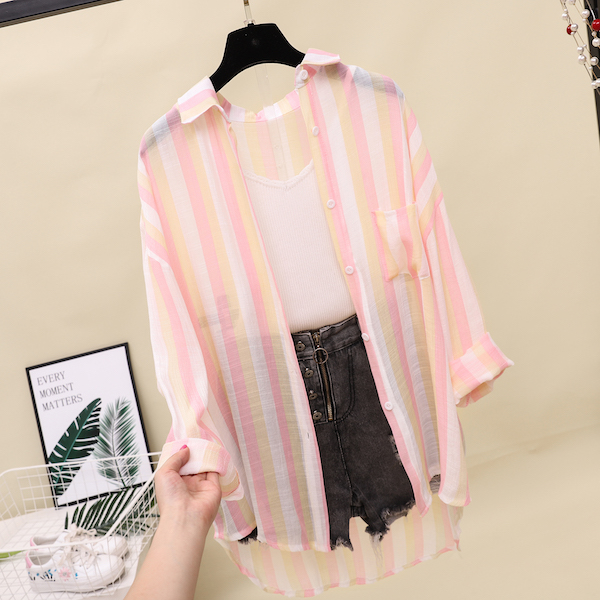 VW12269 Colourful Stripe Top Pink