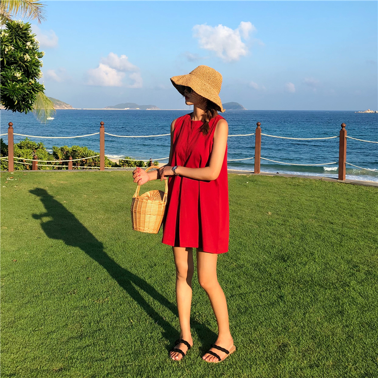 VW12281 Stylish Loose Dress Red