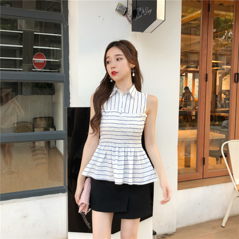 VW12308 Trendy Stripe Top Blue
