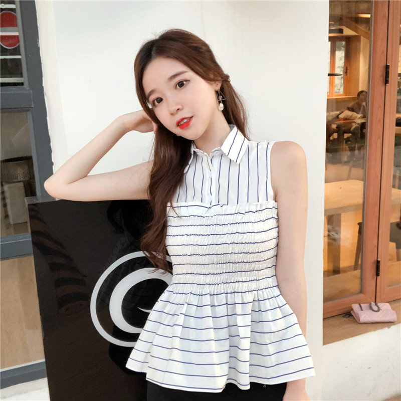 VW12308 Trendy Stripe Top Blue