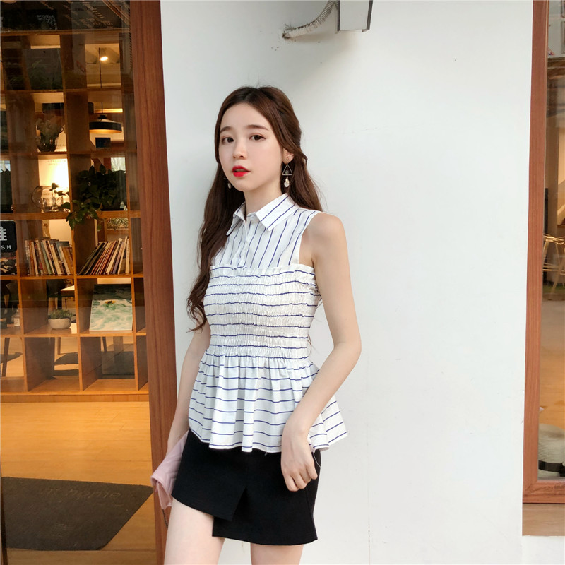VW12308 Trendy Stripe Top Blue