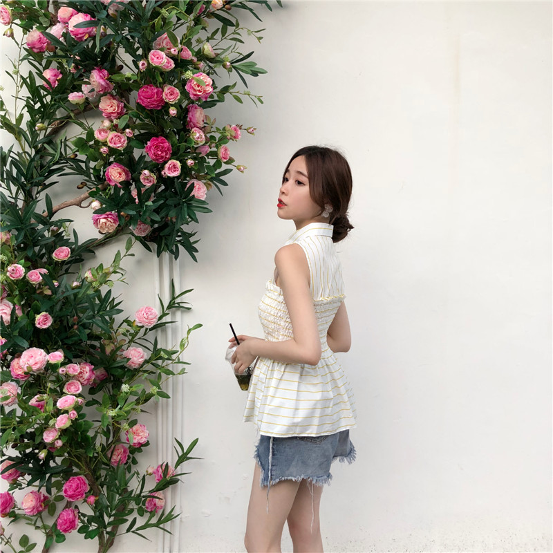 VW12308 Trendy Stripe Top Yellow