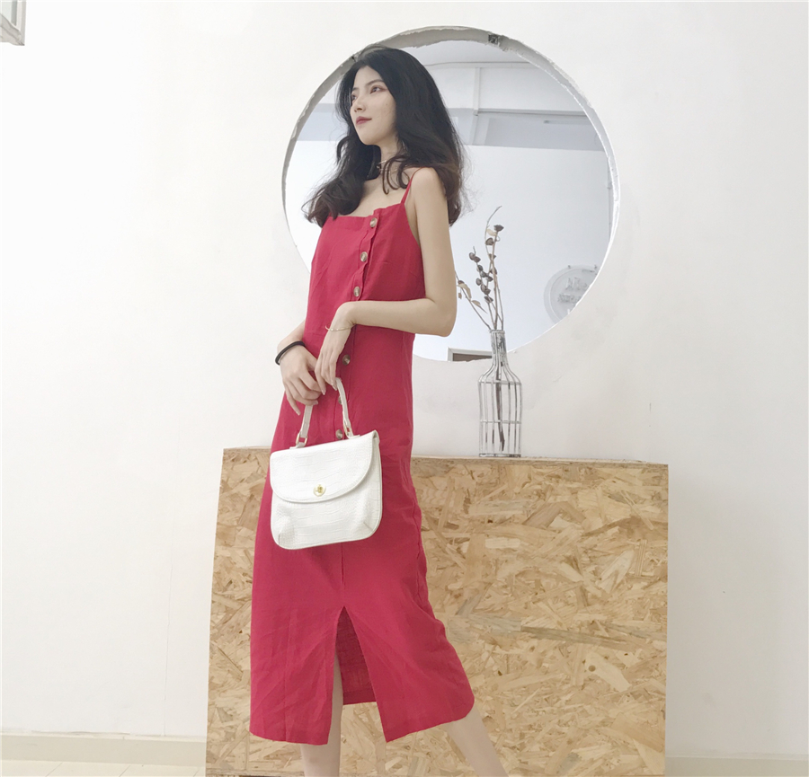 VW12312 Stylish Strap Dress Red