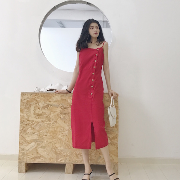 VW12312 Stylish Strap Dress Red