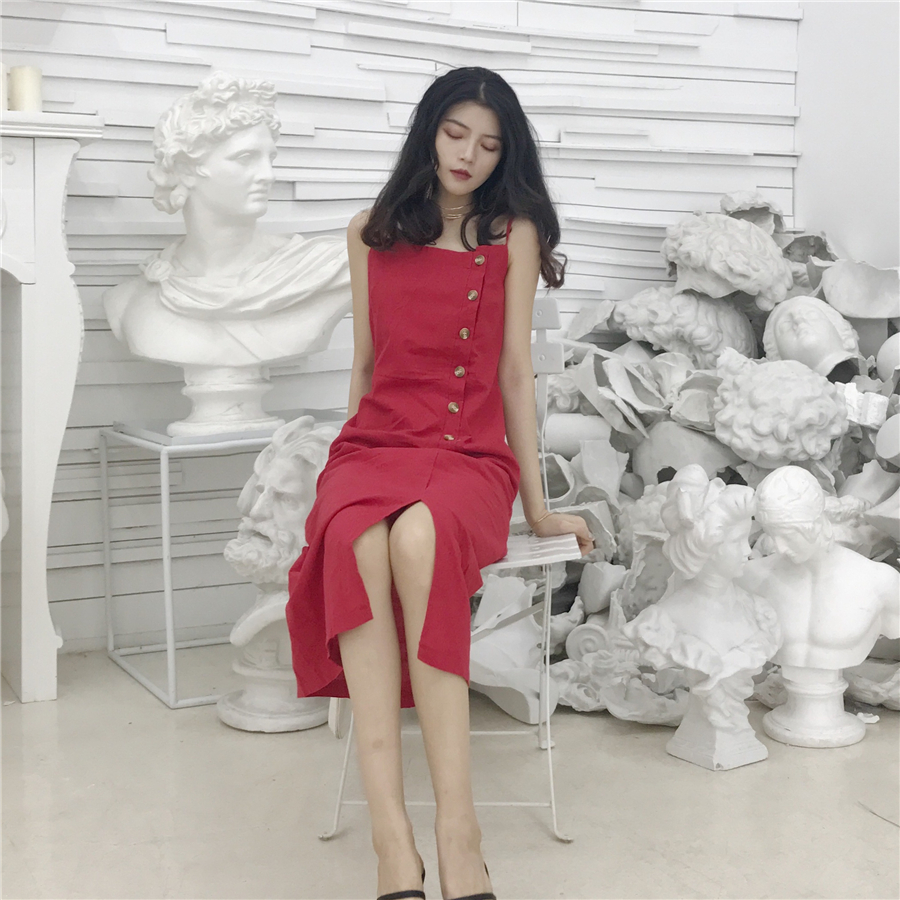 VW12312 Stylish Strap Dress Red