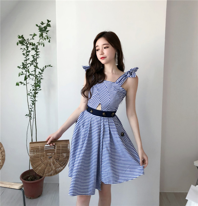 VW12318 Stylish Stripe Dress Blue