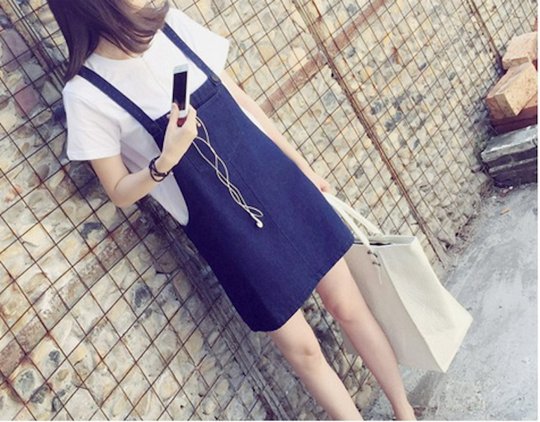 WD21532 Denim Strap Dress Blue