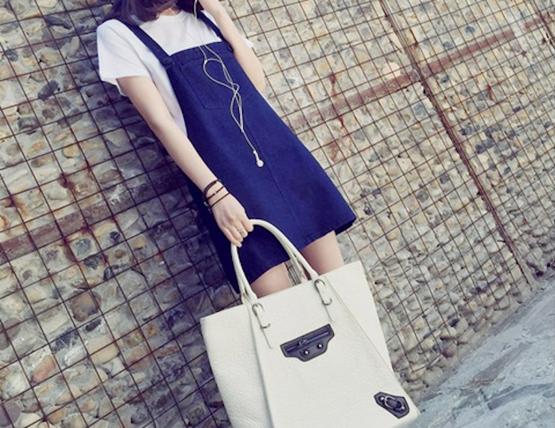 WD21532 Denim Strap Dress Blue