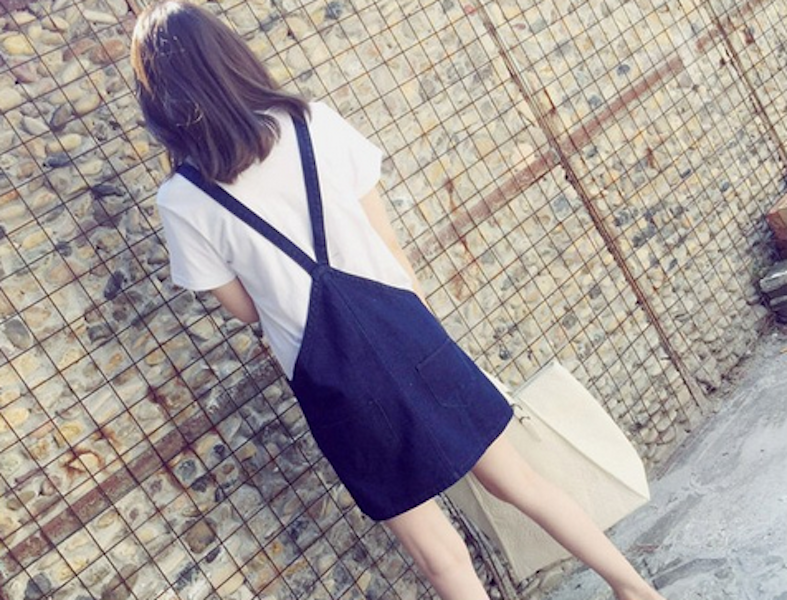 WD21532 Denim Strap Dress Blue