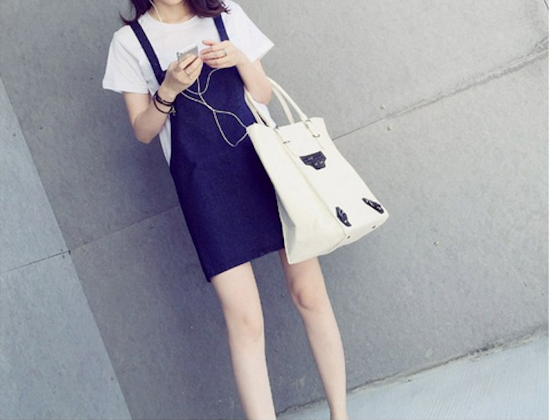 WD21532 Denim Strap Dress Blue