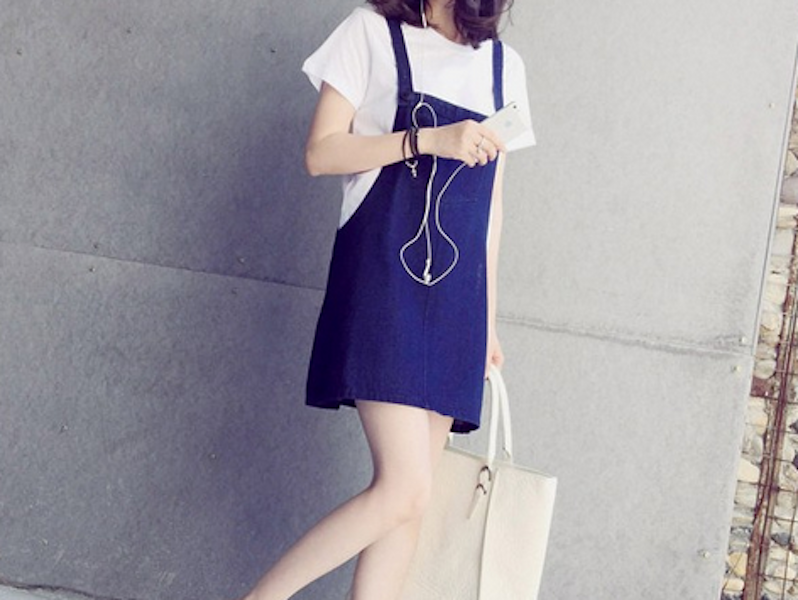 WD21532 Denim Strap Dress Blue