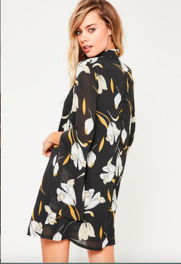 BM71070 Choker Neck Chiffon Dress Black