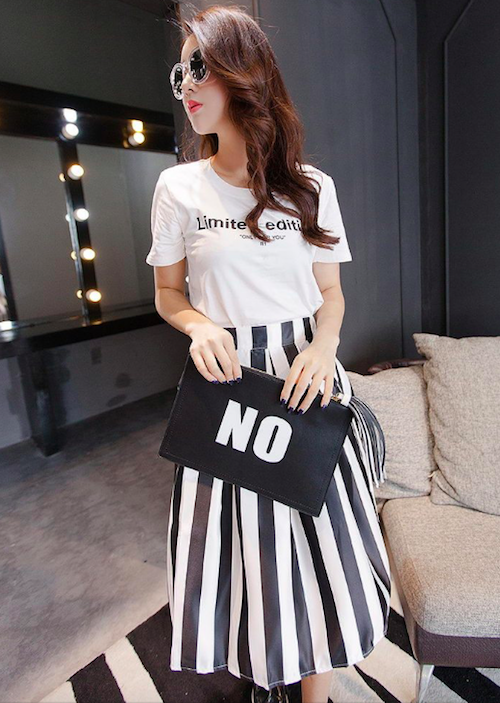 BM71074 Top and Stripe Skirt Set As Picture