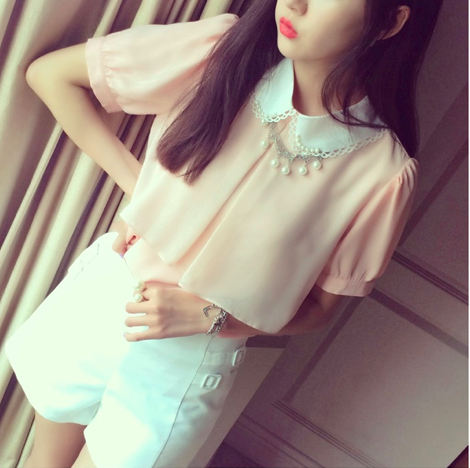 BM71081 Sweet Round Collar Neck Pink