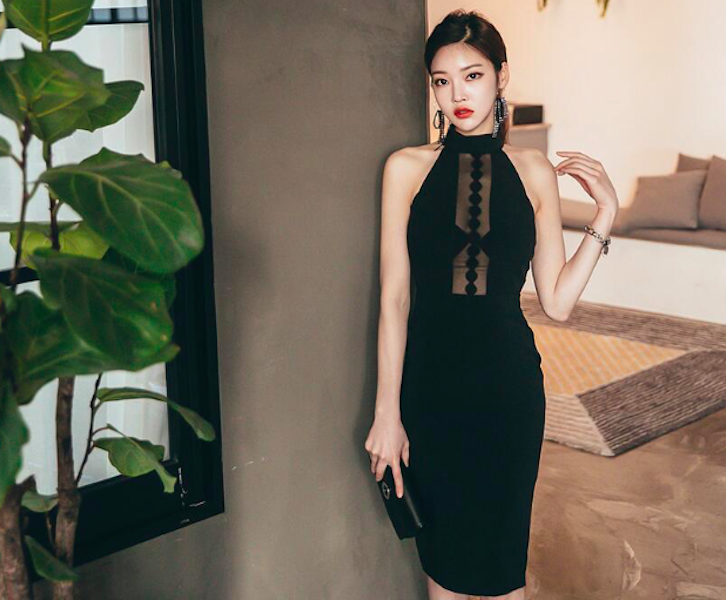 BM71084 Halter Neck Hugging Dress Black