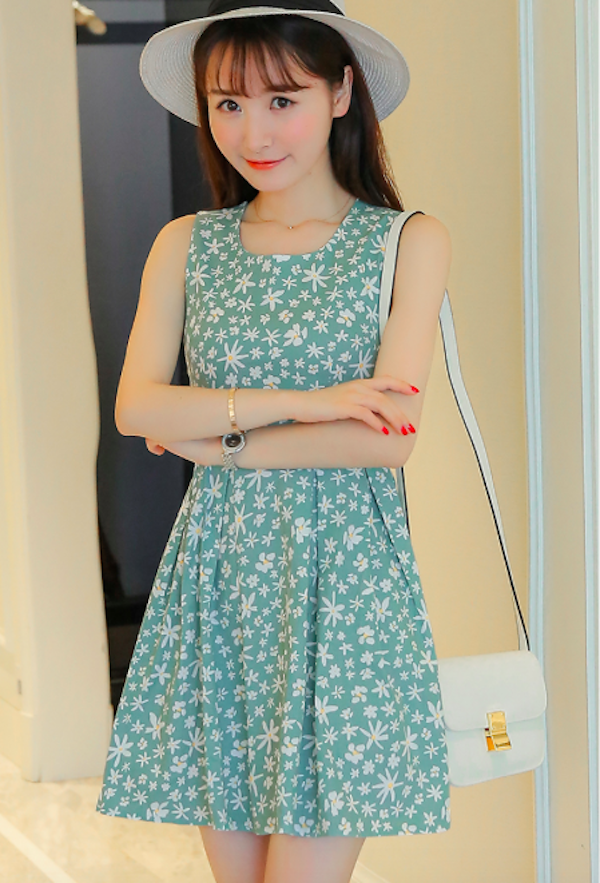 BM71091 Sweet Square Neck Dress Mint