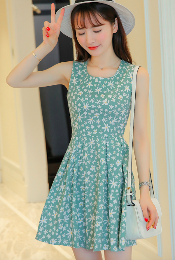 BM71091 Sweet Square Neck Dress Mint