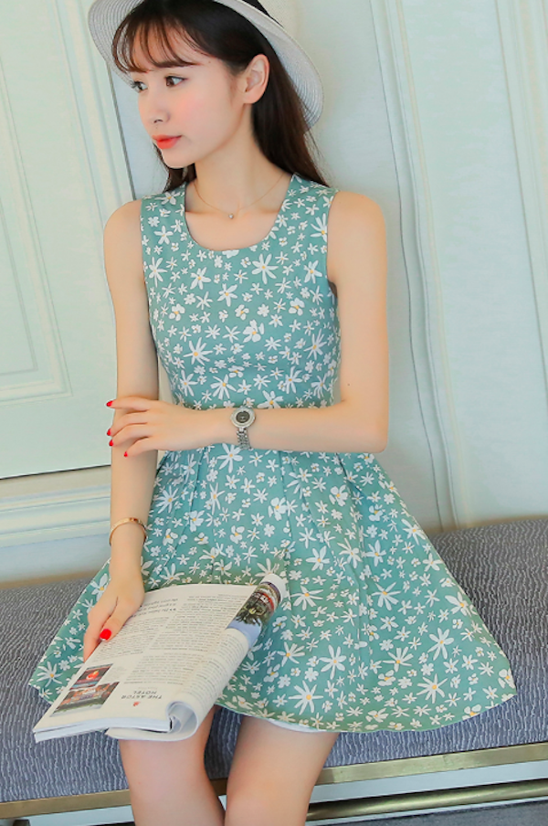 BM71091 Sweet Square Neck Dress Mint