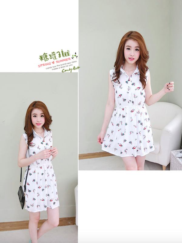BM71092 Sweet Sleeveless Dress White