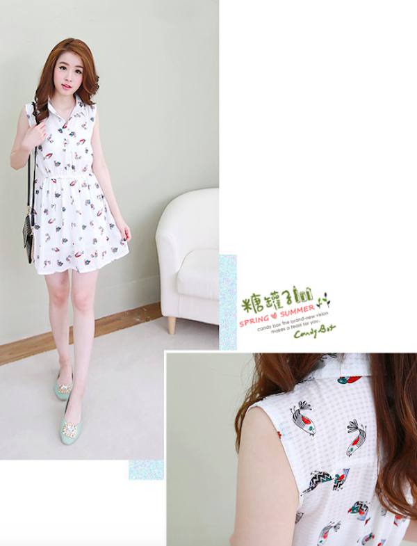 BM71092 Sweet Sleeveless Dress White