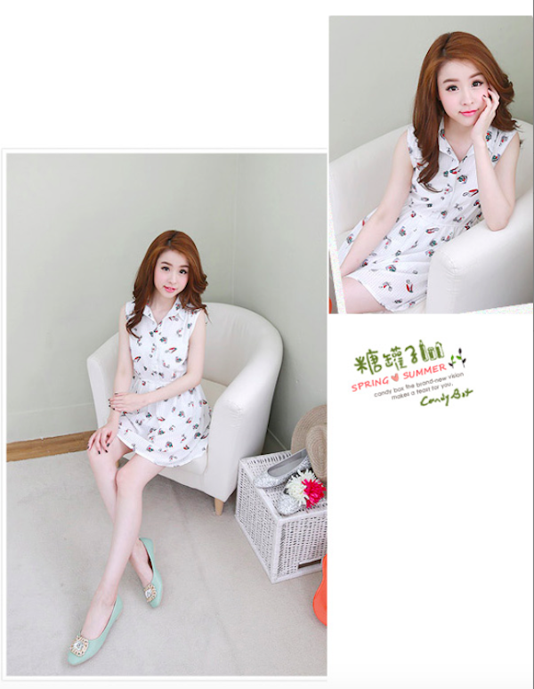 BM71092 Sweet Sleeveless Dress White