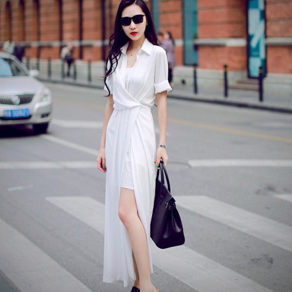 BM71100 Collar Slit Dress White