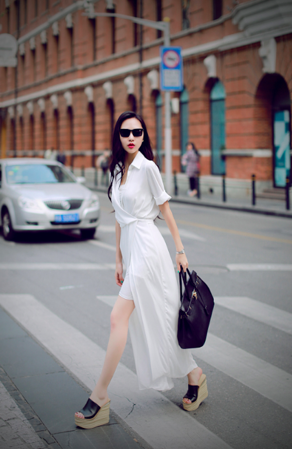 BM71100 Collar Slit Dress White
