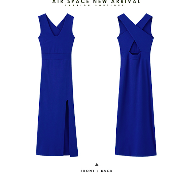BM71101 Front Slit Cross Back Dress Blue