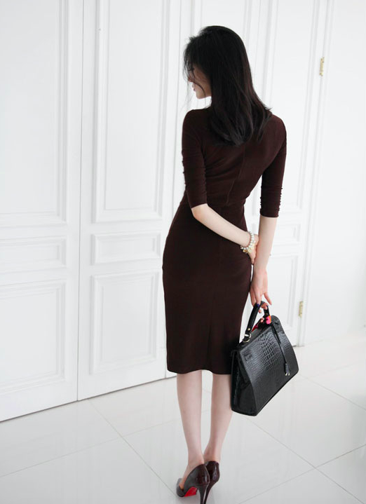 BM71105 Bodycon Plunge Dress As Picture