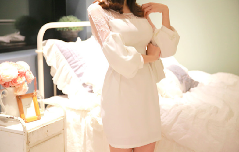 BM71107 Elegant Balloon Sleeves Dress