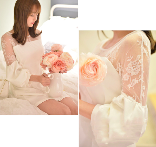 BM71107 Elegant Balloon Sleeves Dress