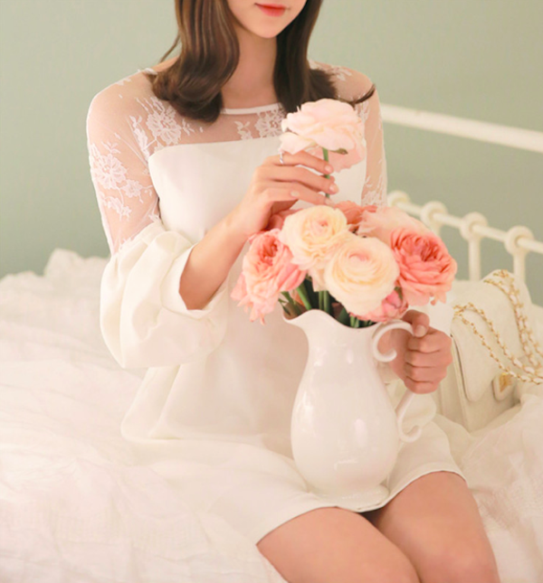 BM71107 Elegant Balloon Sleeves Dress